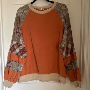Easel Patchwork Orange and Beige/Tan Women's Top